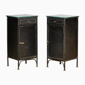 Vintage Iron and Glass Nightstands, 1900s, Set of 2