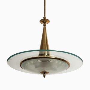 Lámpara colgante de latón y cristal atribuida a Pietro Chiesa para Fontana Arte, años 40