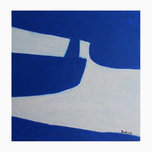 Bodasca, Composition Carrée Bleu-Blanc Cassé, 2025, Acrylique sur Toile