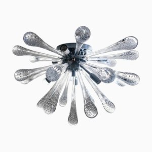 Italian Sputnik Flush Mount with Drops in Murano Glass by Simoeng
