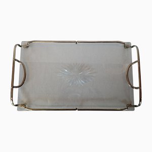 Mid-Century Angular Glass Tray with Chrome Handles