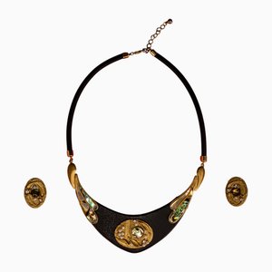 Collier et Boucles d'Oreilles Clip Art Déco Vintage par Luigi Briglia, 1960s, Set de 3