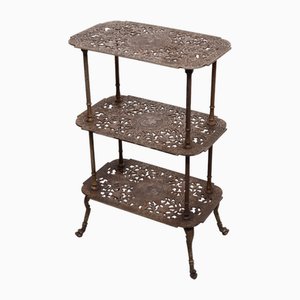 Tavolino antico a tre livelli in ghisa e ottone, Francia, fine XIX secolo