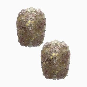 Venetian Gold and Violet Flowers Wall Sconces in Murano Glass by Simoeng, Set of 2
