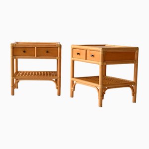 Bamboo and Woven Rattan Bedside Tables from Dux, 1960s, Set of 2