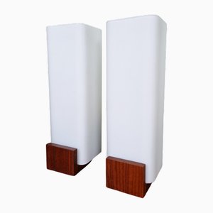 Teak and White Opaline Wall Lights by Louis Kalff, 1960, Set of 2