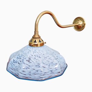 Swan Neck Wall Light in Brass and Blue Speckled Glass, 1930s