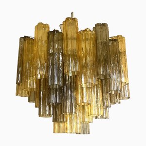 Amber and Fume Tronchi Murano Glass Chandelier by Simoeng