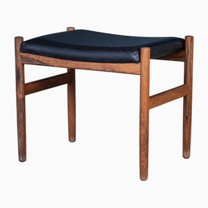 Tabouret en Palissandre avec Siège en Cuir Noir, Danemark, 1960s