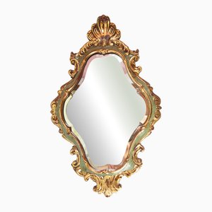 French Baroque Style Mirror in Gilt and Green Beveled Glass, 1960s