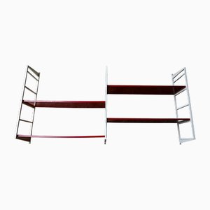 Estantería de pared modular en rojo y blanco, años 70