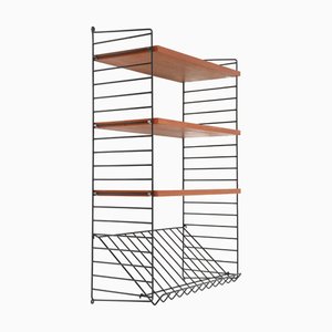 Teak String Wall Shelf with Magazine Rack by Kajsa & Nisse Strinning, 1960s