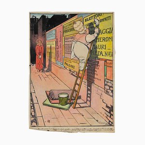 Gabriele Galantara, Political Posters, Mixed Media Drawing, 1909