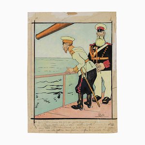 Gabriele Galantara, The Warship, Mixed Media Drawing, 1909