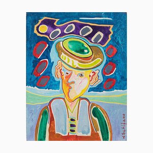 Luciano Schifano, Portrait with Hat, Painting, 1988