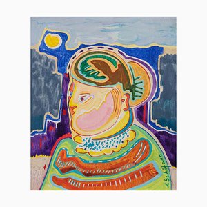 Luciano Schifano, Portrait of Woman, Oil Painting, 1988