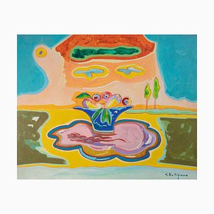 Luciano Schifano, Still Life with Fruit Bowl, Oil Painting, 1987