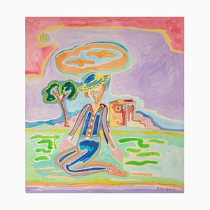 Luciano Schifano, Country Figure, Oil Painting, 1988