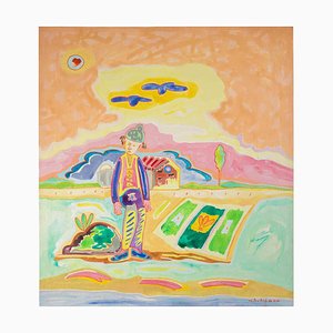 Luciano Schifano, Figure and Cottage, Oil Painting, 1988