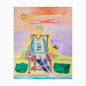 Luciano Schifano, Seated Figure, Oil Painting, 1987