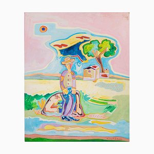 Luciano Schifano, Country Figure, Oil Painting, 1987