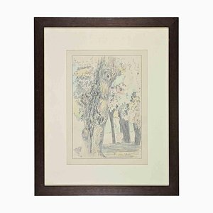 Sigfrido Oliva, In the Wood, Pencil and Watercolor, 1989, Framed