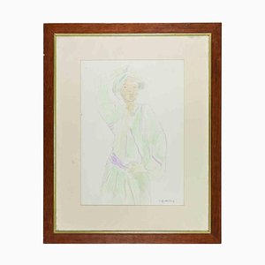 Sigfrido Oliva, Woman, Pencil and Watercolor, 1980s, Framed