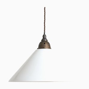 Large French Coolie Milk Glass Pendant Light