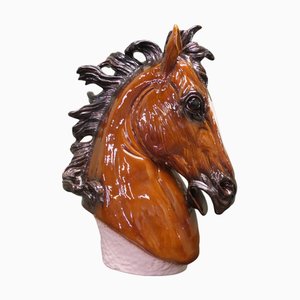 Italian Life Size Handmade Ceramic Horse Head, 1940s