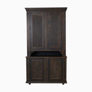 Large Antique Northern Swedish Gustavian Rustic Black Cabinet in Pine