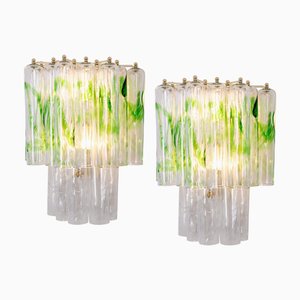 Lampade da parete grandi in vetro di Murano verde di Mazzega, Italia, anni '70, set di 2