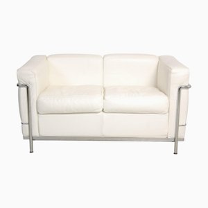 LC2 2-Seater Sofa in White Leather by Le Corbusier