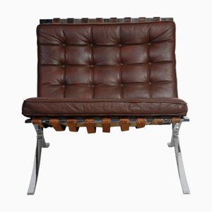 Chaise Barcelona Vintage en Cuir Marron par Ludwig Mies van der Rohe, 1960s