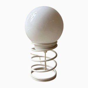 Lampada da tavolo minimalista a spirale con paralume in vetro satinato, anni '80