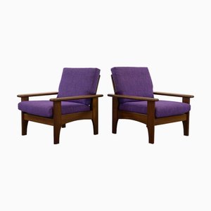 Scandinavian Easy Chairs in Teak with Purple Upholstery, 1960s, Set of 2
