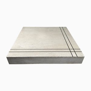 Vintage Coffee Table in Travertine and Brass, 1970s