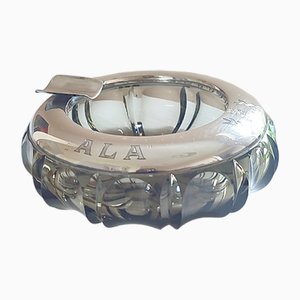 Posacenere in vetro fumé con montatura in argento di Hermann Bauer, Germania, anni '40