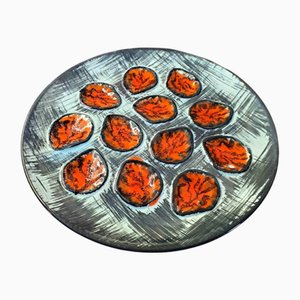 Vintage French Hand-Painted Fat Lava Oyster Serving Platter from MBFA Pornic, 1960s