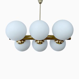 Vintage Glass Globe Pendant Light in the style of Stilnovo, 1950s