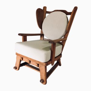 Brutalist Oak Wingback Lounge Chair, Netherlands, 1950s