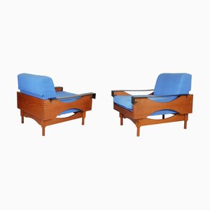 Schwarze Skai & Teak Kimono Sessel von Sergio Saporiti für Fratelli Saporiti, 1960er, 2er Set