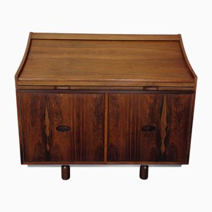 Bureau Tambour en Palissandre et Cuir par Gianfranco Frattini pour Bernini, Italie, 1964