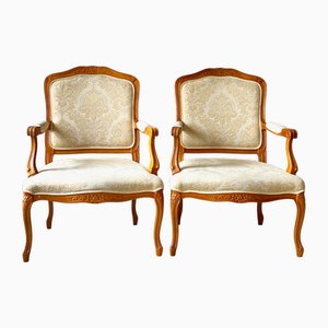 Poltrone Luigi XV in stile rococò in faggio damascato, Inghilterra, anni '50, set di 2