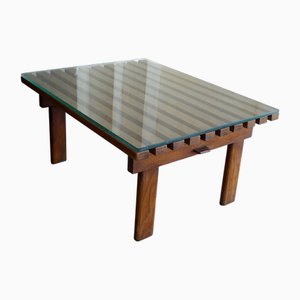 Tavolino da caffè in quercia e vetro, anni '50
