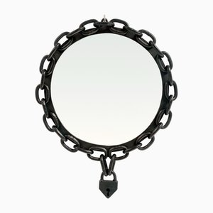 Brutalist Wrought Iron Chain and Padlock Wall Mirror, 1960