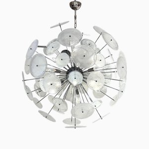 Verchromter Sputnik Kronleuchter mit venied-weißen Alabastro Murano Glasscheiben von Simoeng