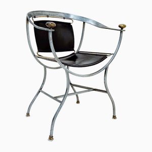 Fauteuil Pompei en Bronze et Cuir Noir par Alberto Orlandi, 1980s