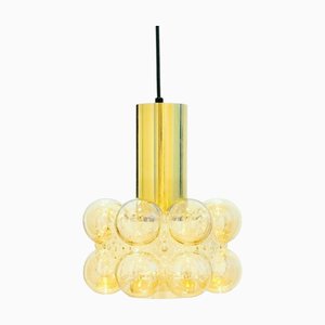 Mid-Century Modern Amber Bubble Glass and Brass Pendant Light by Helena Tynell for Limburg, Germany, 1960s