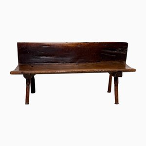 Small Antique Wooden Bench with Backrest, 1800s