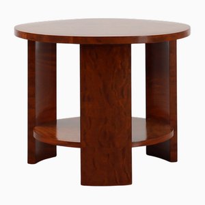 Table Basse Ronde Art Déco en Contreplaqué de Loupe, France, 1920s